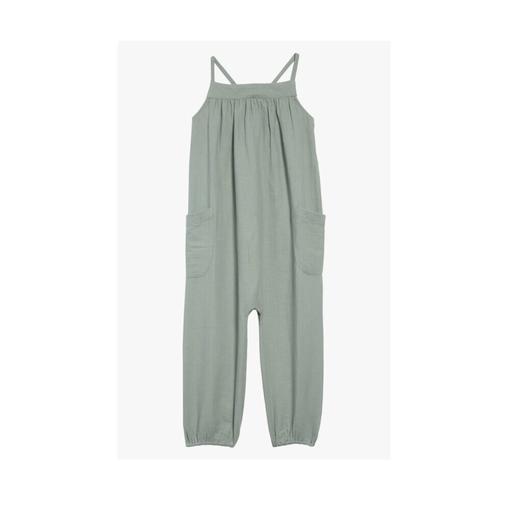 Stem Kids' Organic Cotton Jumpsuit In Green Lilypad Size 5